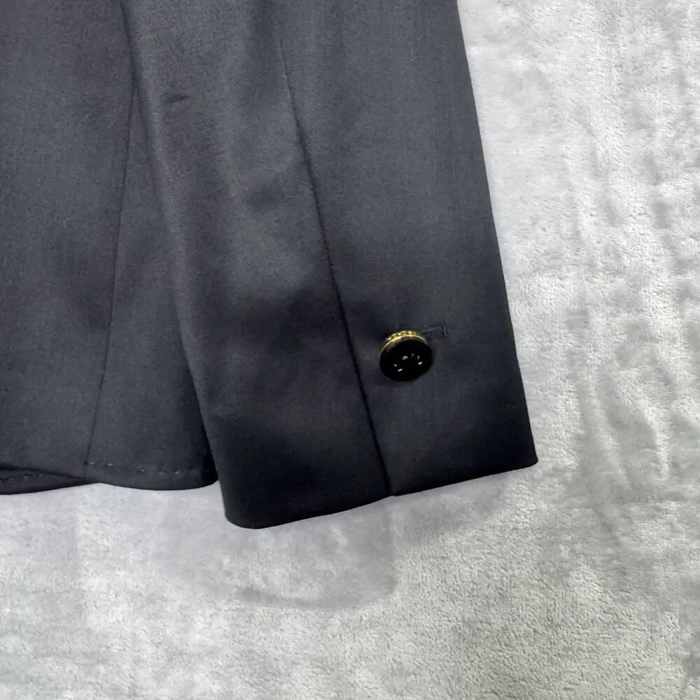 Escada Blazer Womens 42 Black Wool Stretch Classic Two Button Jacket Gold Accent - Picture 6 of 16